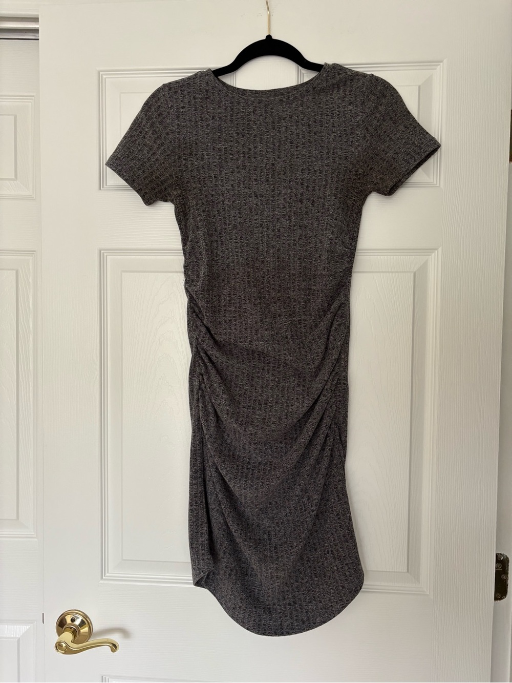 bp Charcoal Gray Short-Sleeve Midi Ruched Knit Dress